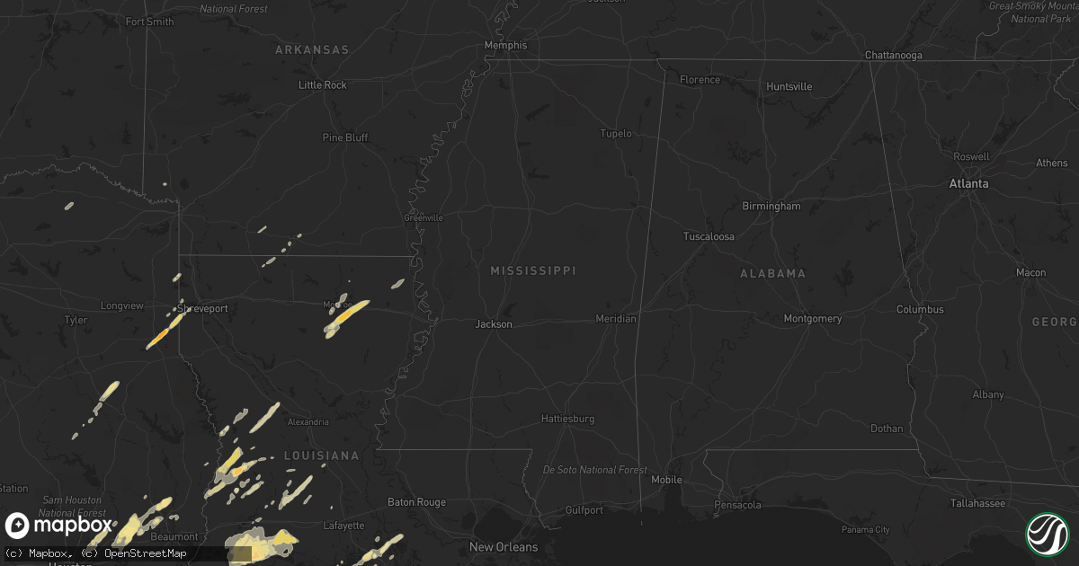 Hail map in Mississippi on April 3, 2019