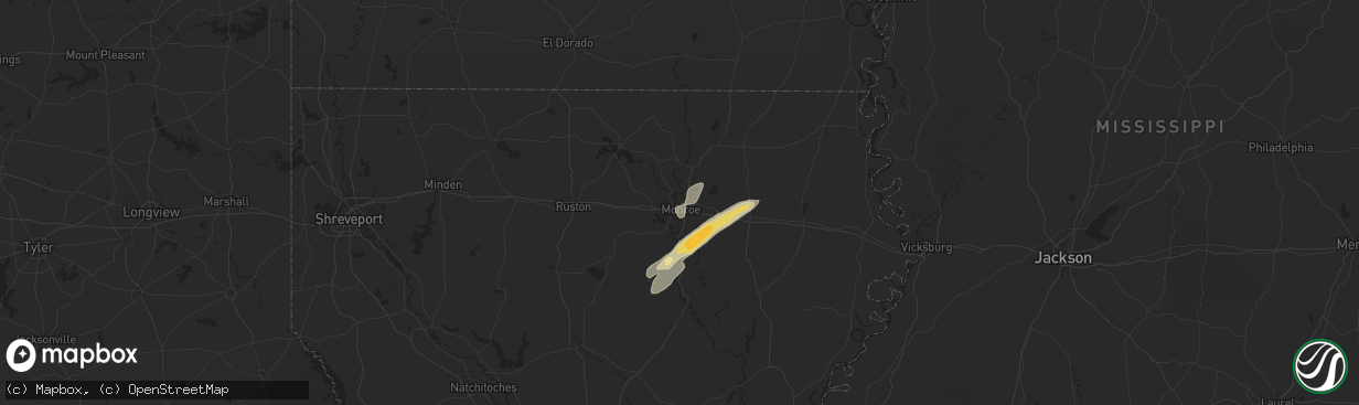 Hail map in Monroe, LA on April 3, 2019