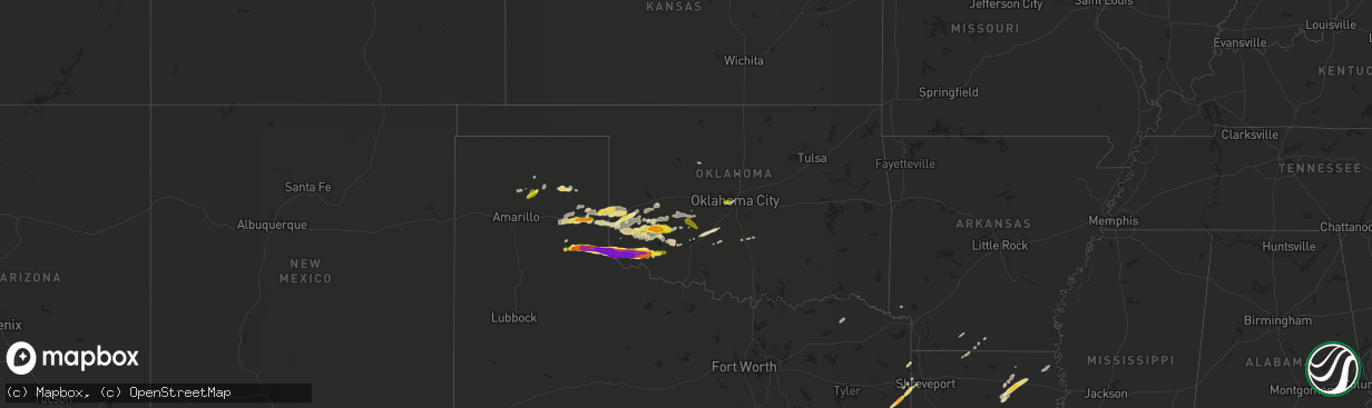 Hail map in Oklahoma on April 3, 2019