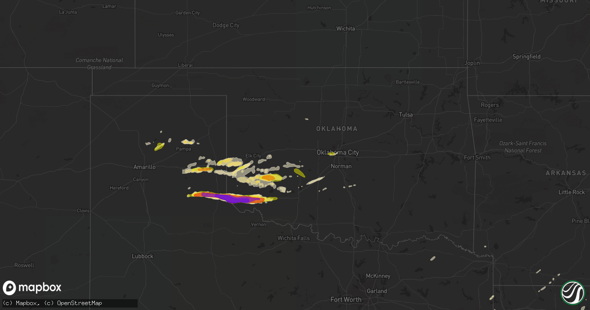 Hail map in Oklahoma on April 3, 2019