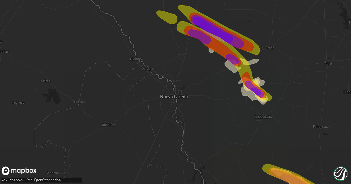 Hail map in Laredo, TX on April 3, 2020
