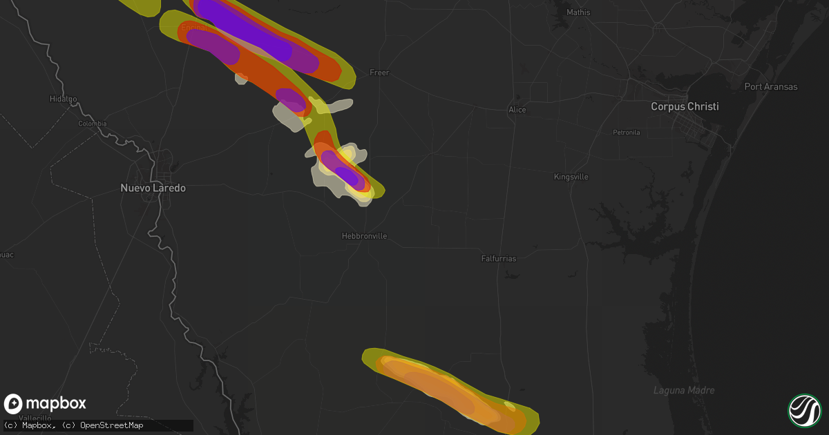 Hail map in Realitos, TX on April 3, 2020