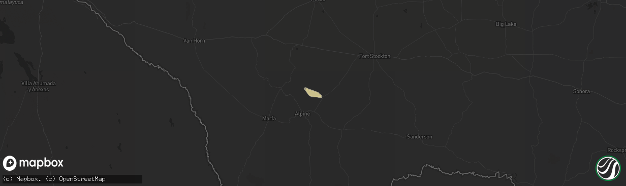 Hail map in Alpine, TX on April 3, 2021
