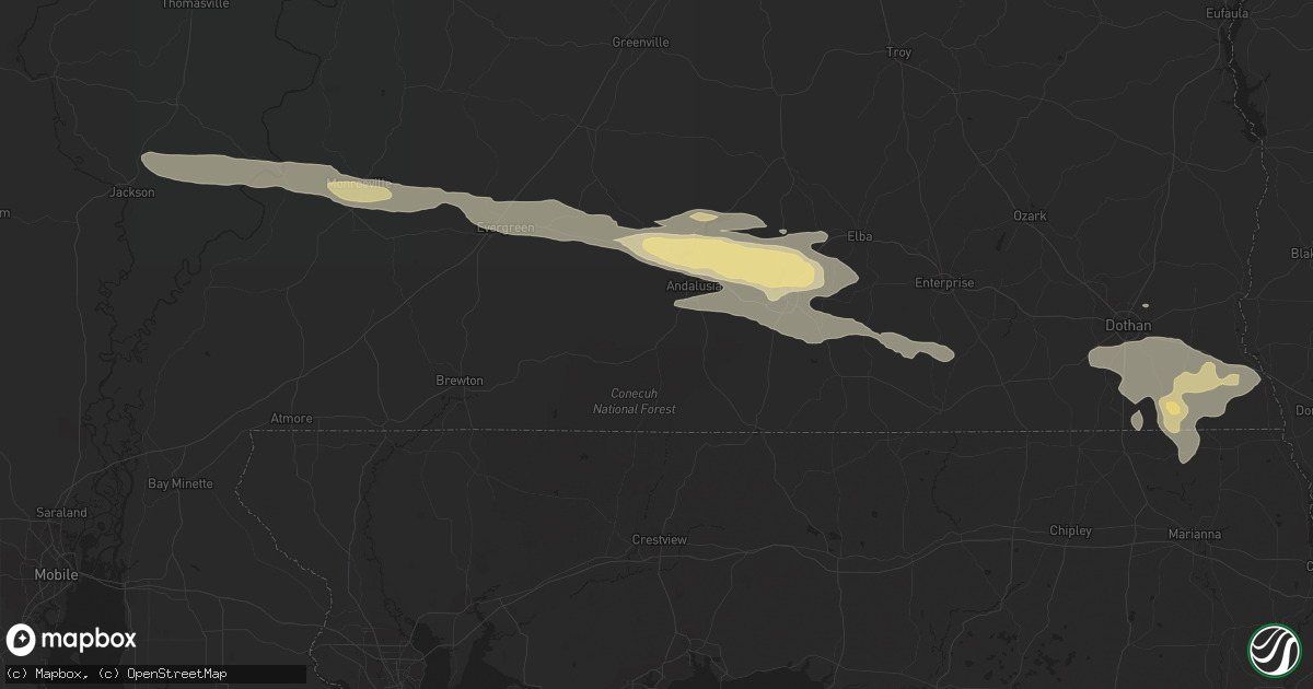 Hail map in Andalusia, AL on April 3, 2023