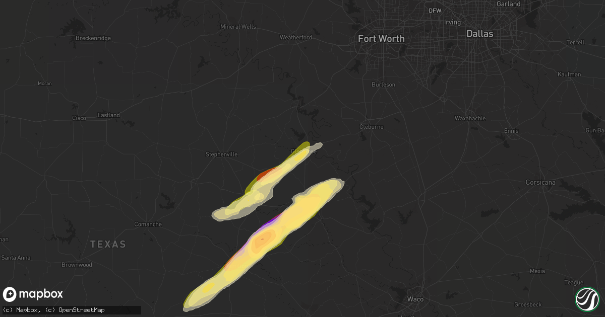 Hail map in Glen Rose, TX on April 3, 2023