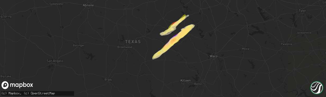 Hail map in Hamilton, TX on April 3, 2023