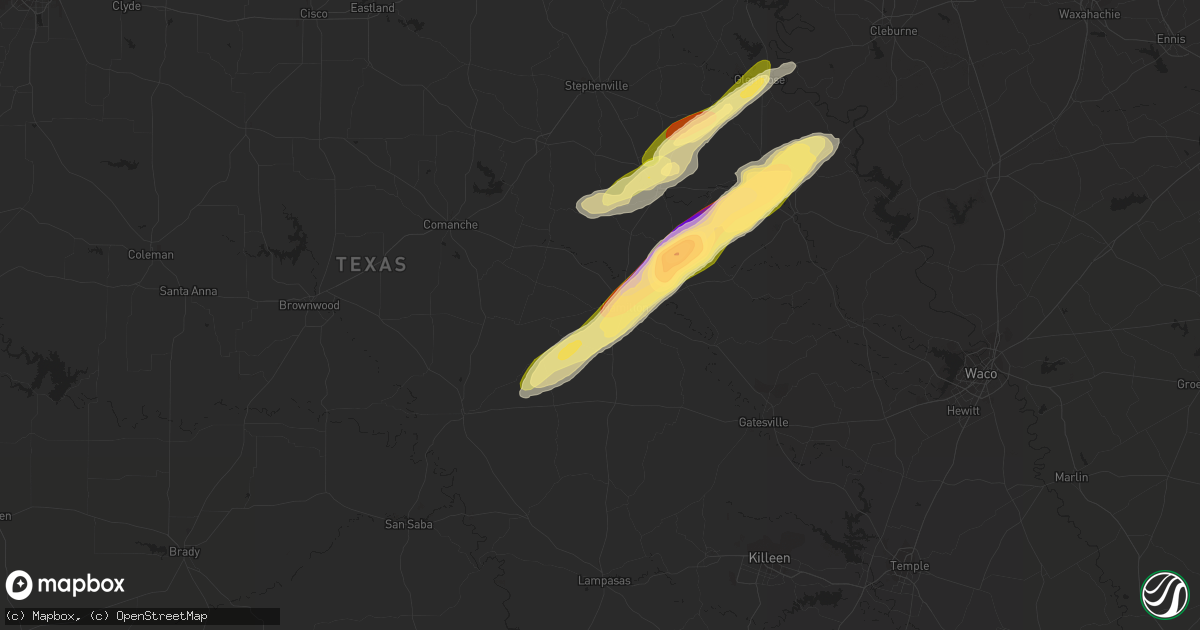 Hail map in Hamilton, TX on April 3, 2023