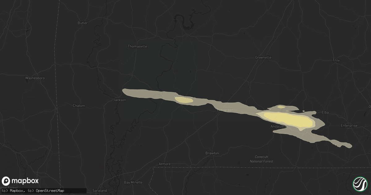 Hail map in Monroeville, AL on April 3, 2023