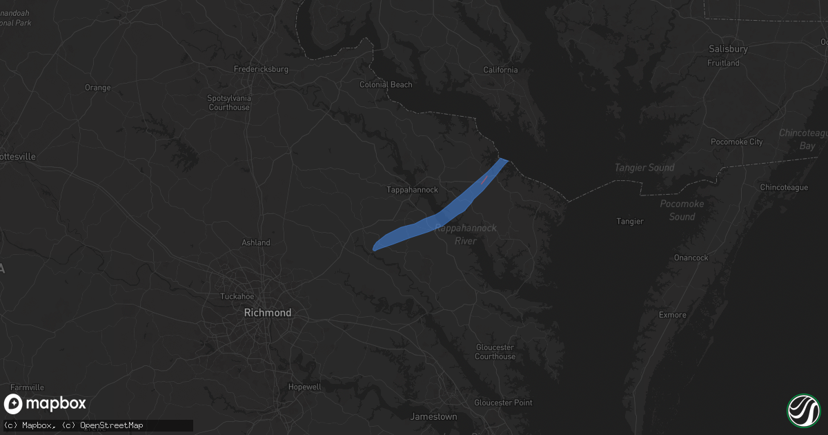 Hail map in Dunnsville, VA on April 3, 2024