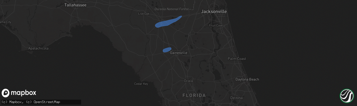 Hail map in Gainesville, FL on April 3, 2024