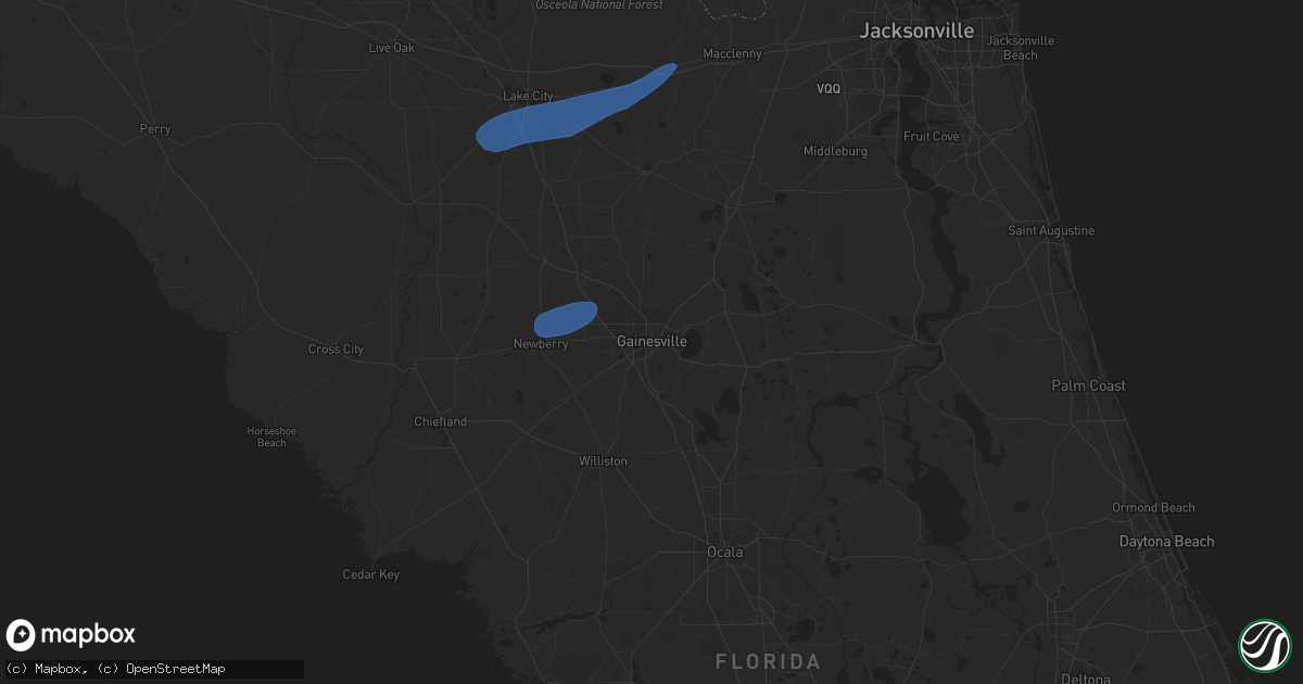 Hail map in Gainesville, FL on April 3, 2024