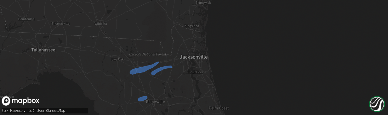 Hail map in Jacksonville, FL on April 3, 2024