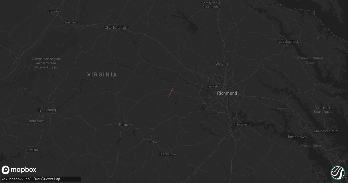 Hail map in Powhatan, VA on April 3, 2024