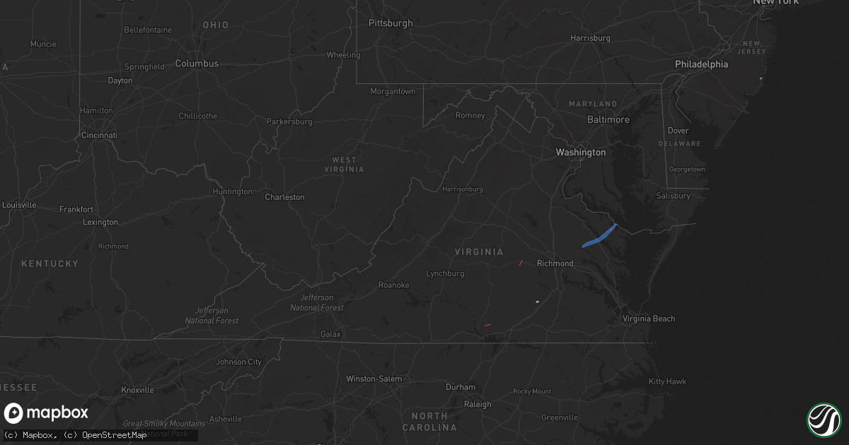 Hail map in Virginia on April 3, 2024