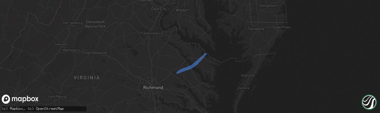 Hail map in Warsaw, VA on April 3, 2024