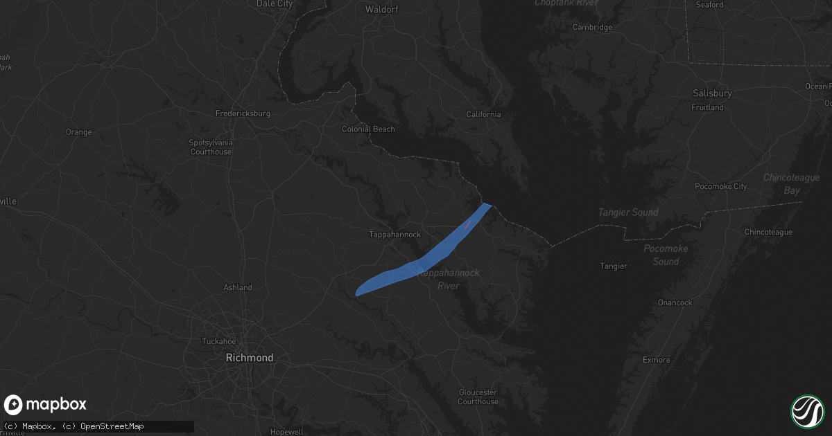 Hail map in Warsaw, VA on April 3, 2024