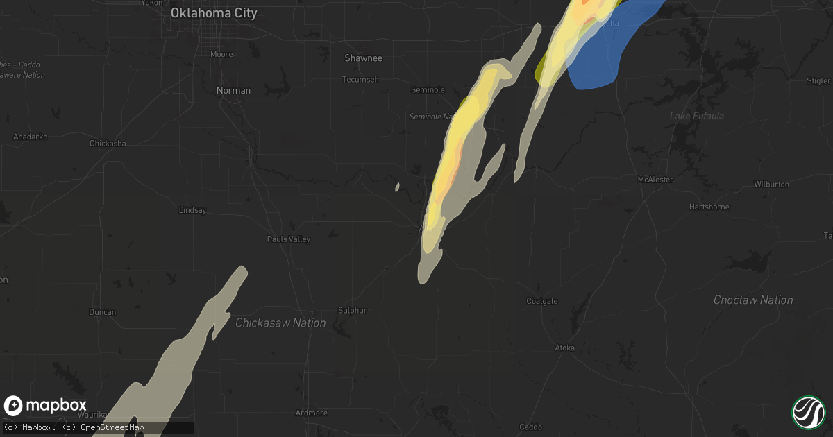 Hail map in Ada, OK on April 3, 2025