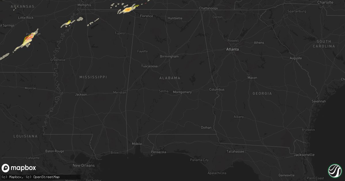 Hail map in Alabama on April 3, 2025