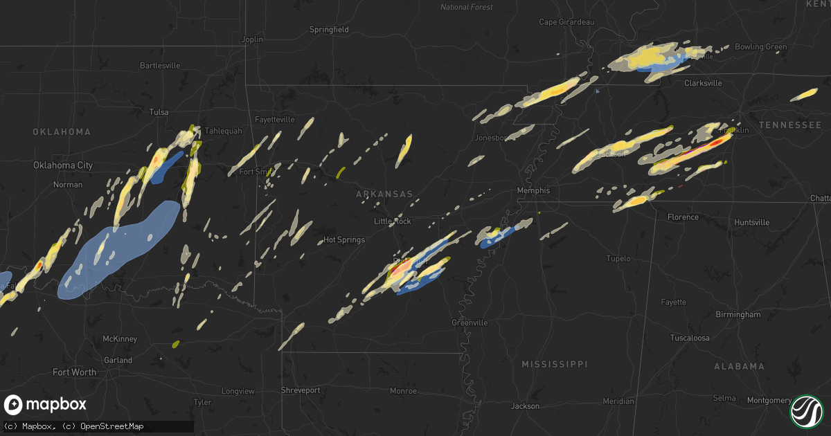 Hail map in Arkansas on April 3, 2025