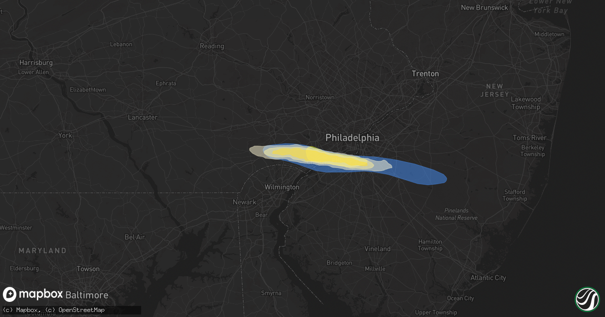 Hail map in Aston, PA on April 3, 2025