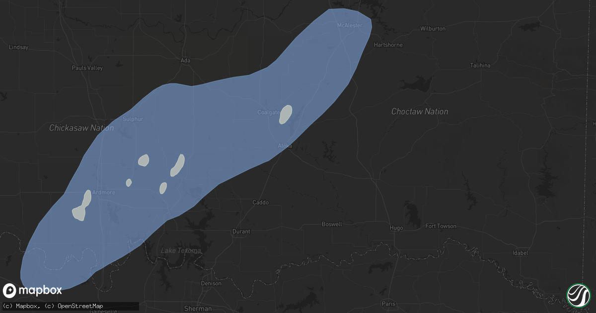 Hail map in Atoka, OK on April 3, 2025