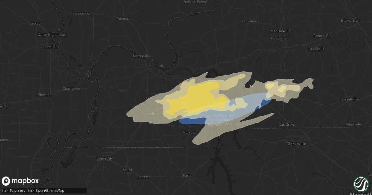 Hail map in Benton, KY on April 3, 2025