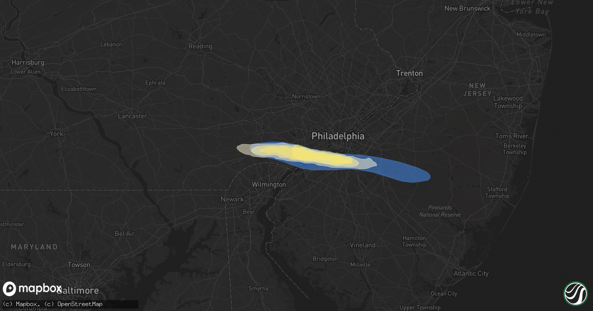 Hail map in Brookhaven, PA on April 3, 2025
