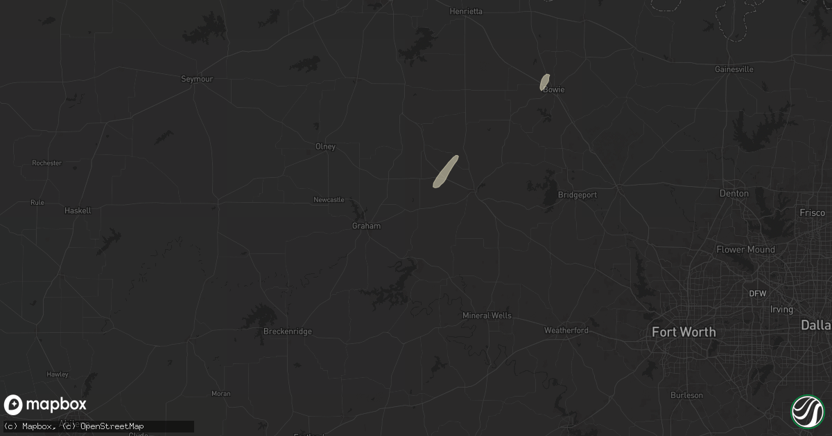 Hail map in Bryson, TX on April 3, 2025