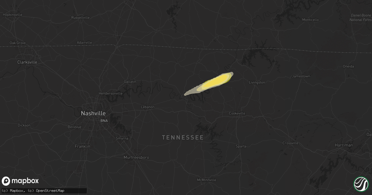 Hail map in Carthage, TN on April 3, 2025