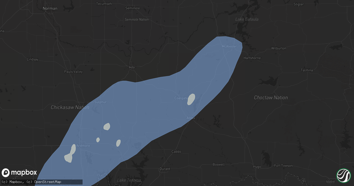 Hail map in Coalgate, OK on April 3, 2025