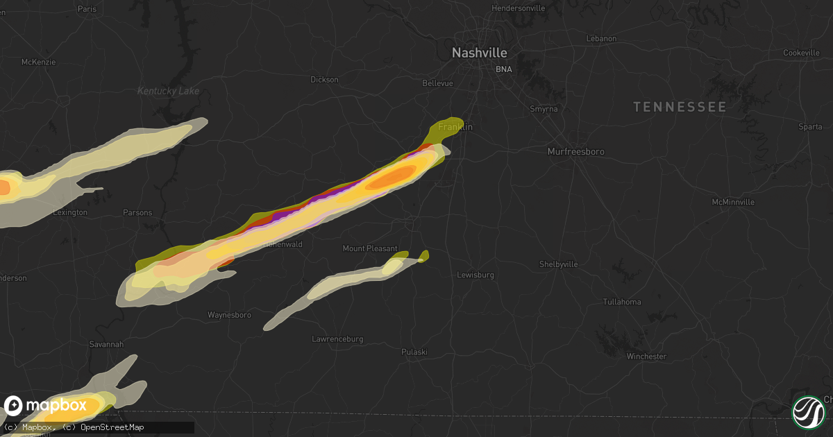 Hail map in Columbia, TN on April 3, 2025