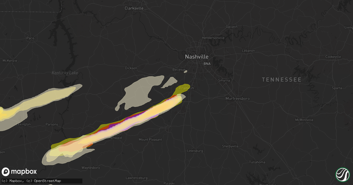 Hail map in Franklin, TN on April 3, 2025