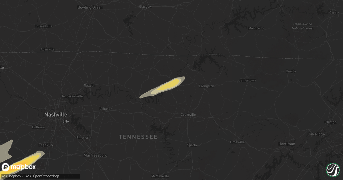 Hail map in Gainesboro, TN on April 3, 2025