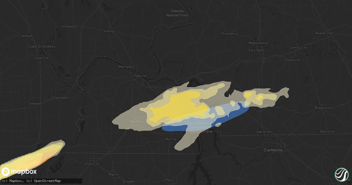 Hail map in Gilbertsville, KY on April 3, 2025