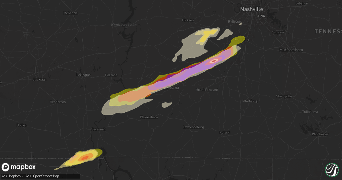 Hail map in Hohenwald, TN on April 3, 2025