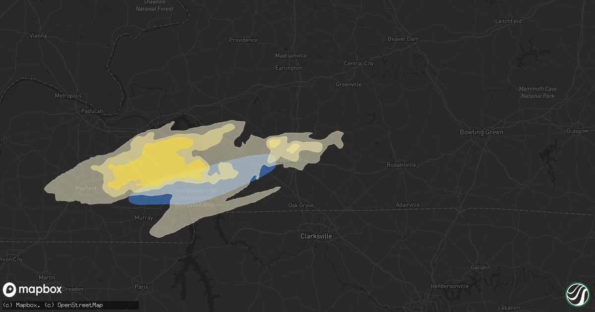 Hail map in Hopkinsville, KY on April 3, 2025