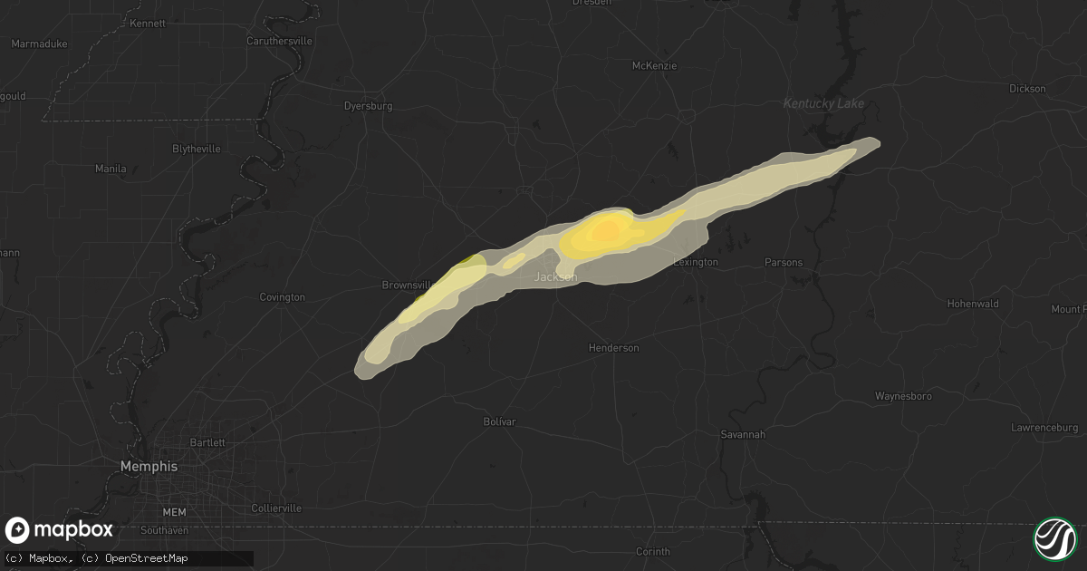 Hail map in Jackson, TN on April 3, 2025