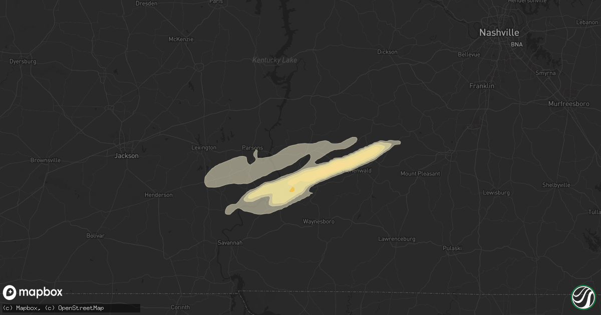 Hail map in Linden, TN on April 3, 2025