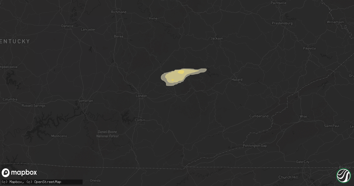 Hail map in Manchester, KY on April 3, 2025