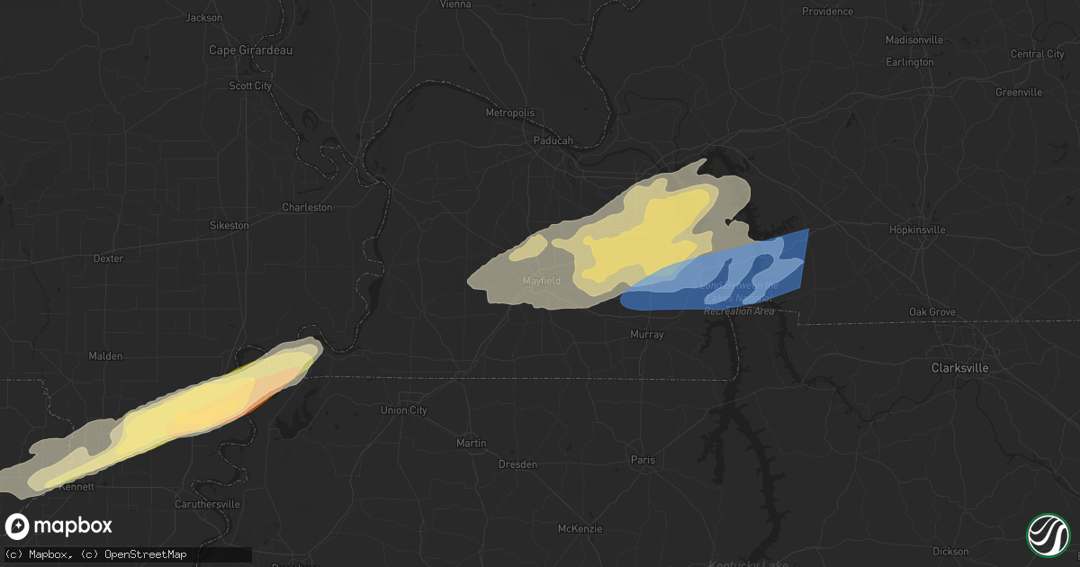 Hail map in Mayfield, KY on April 3, 2025