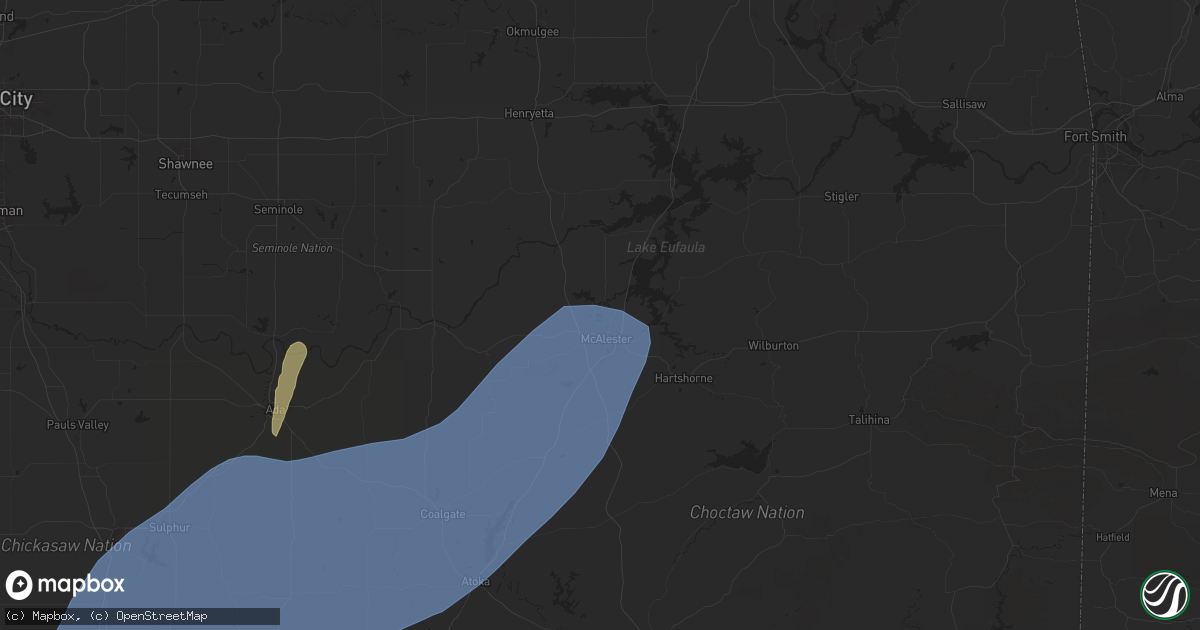 Hail map in Mcalester, OK on April 3, 2025