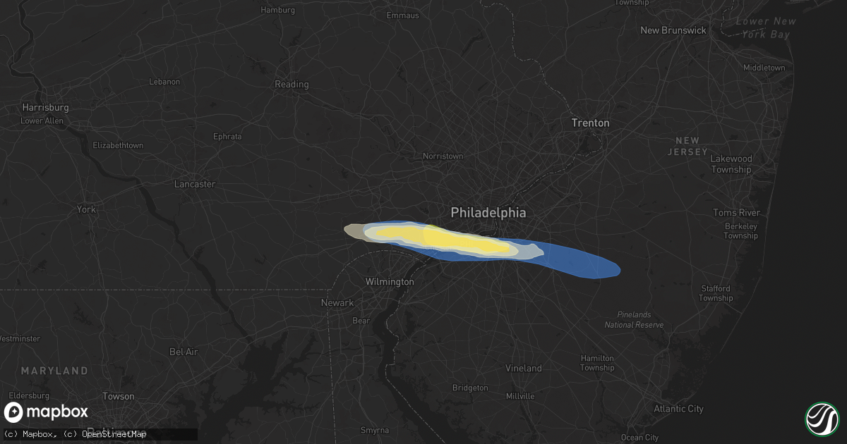 Hail map in Media, PA on April 3, 2025