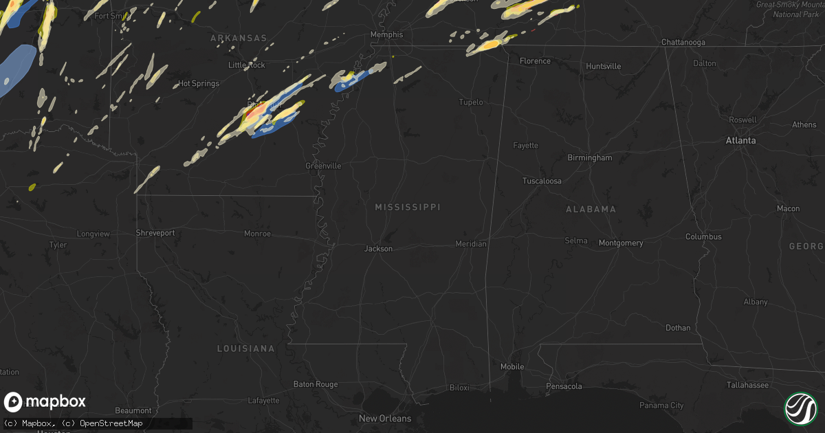 Hail map in Mississippi on April 3, 2025