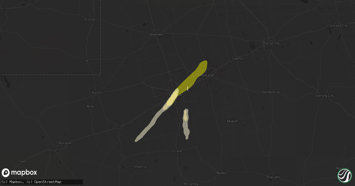 Hail map in Odessa, TX on April 3, 2025