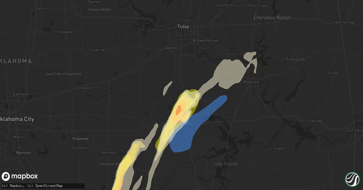 Hail map in Okmulgee, OK on April 3, 2025