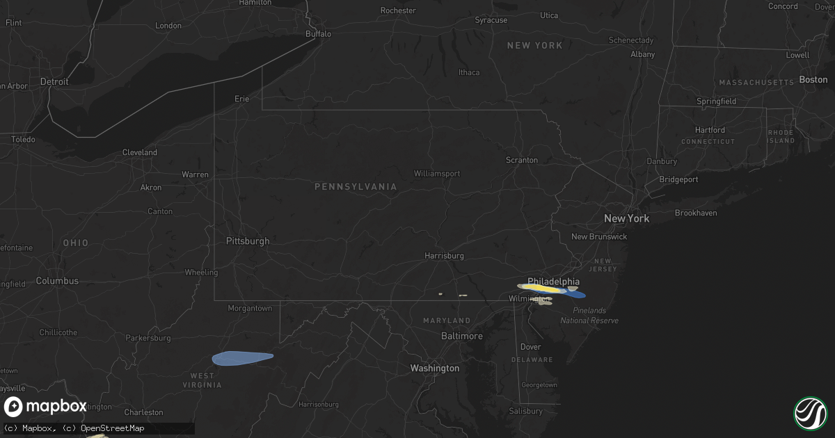 Hail map in Pennsylvania on April 3, 2025