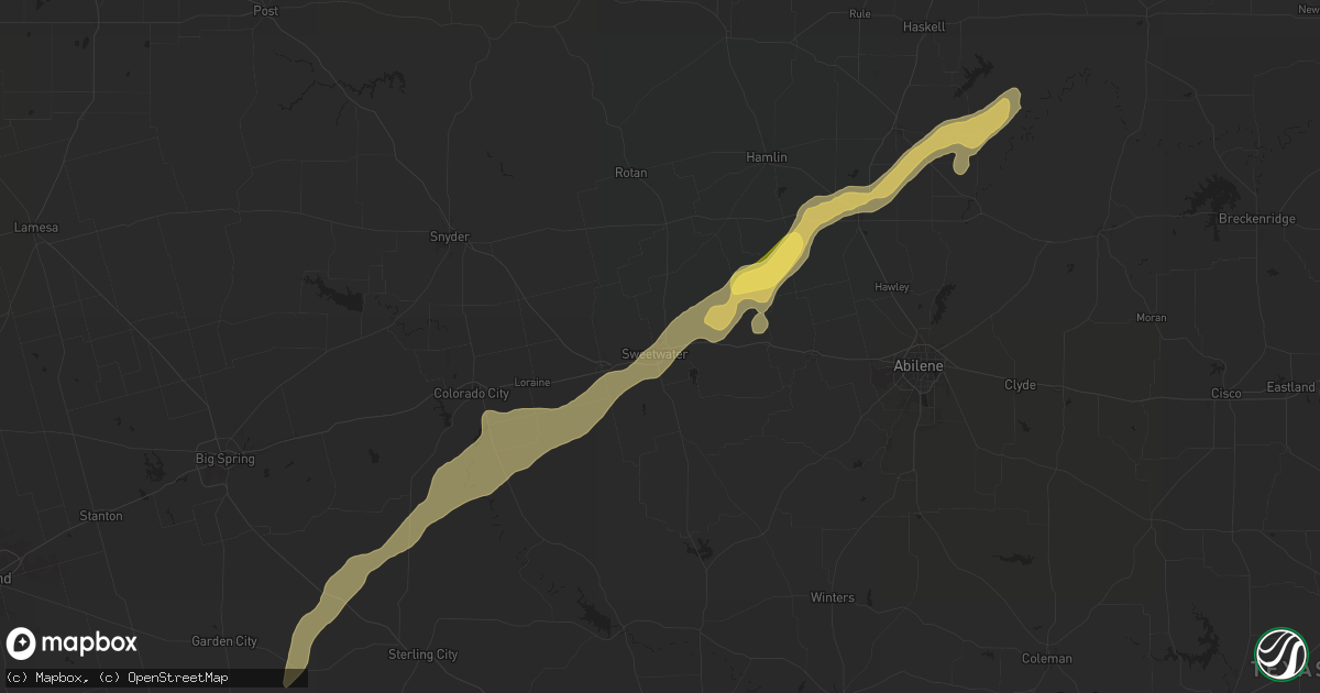 Hail map in Sweetwater, TX on April 3, 2025