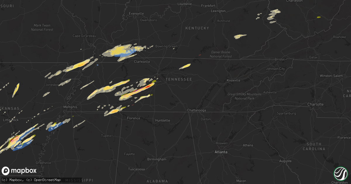 Hail map in Tennessee on April 3, 2025