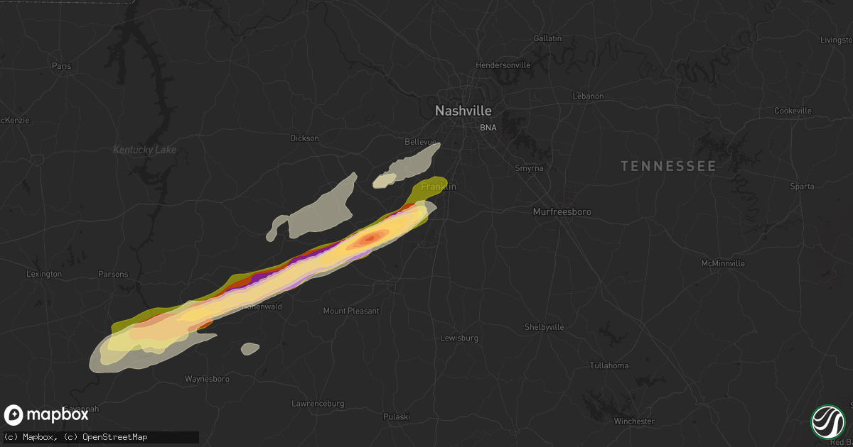 Hail map in Thompsons Station, TN on April 3, 2025