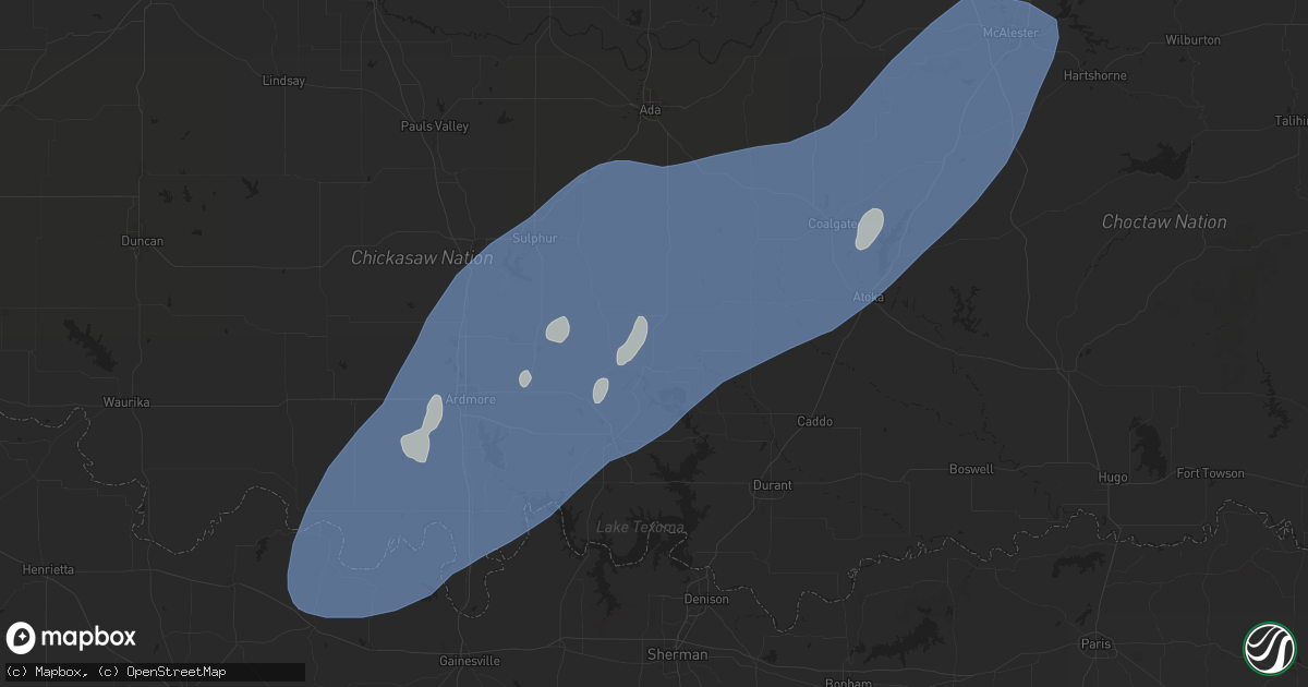 Hail map in Tishomingo, OK on April 3, 2025